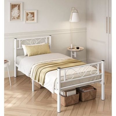 Cadre + tête de lit 90x190/200 cm Chêne beige - CAEN Dimensions lit 90 x 190  cm Couleur Bois clair Matière Bois Couleur secondaire Chêne clair Avec ou  sans matelas Sans matelas