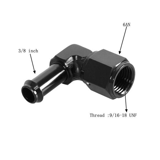 Adaptador Codo De 90 Grados En Aluminio Negro – Rosca AN -6 (AN6) Para Mamparo, Accesorio De Montaje
