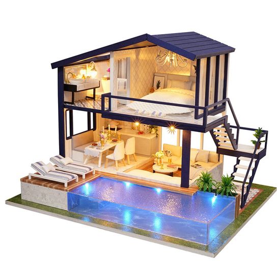 Set Miniature Billard Acajou 1:12 Pour Maison De Poupée - Fait Main, Bois, Style Moderne, Cadeau Créatif