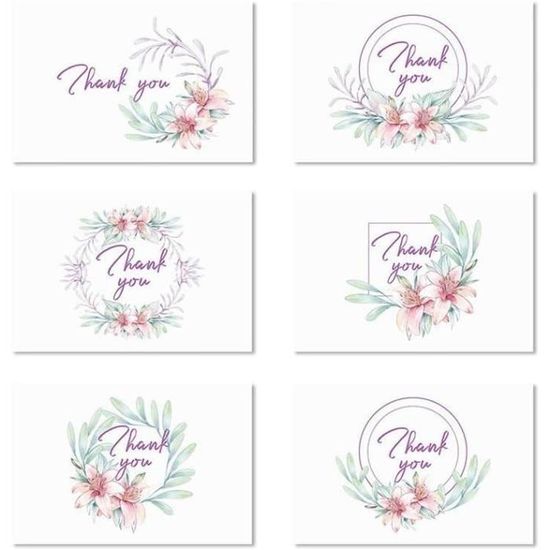 Cartes De Remerciement Vierges Avec Icônes - Lot De 20 Cartes + 20 Enveloppes - 7 X 9,3 Cm - Papier épais 300 G/m² - 5 Motifs