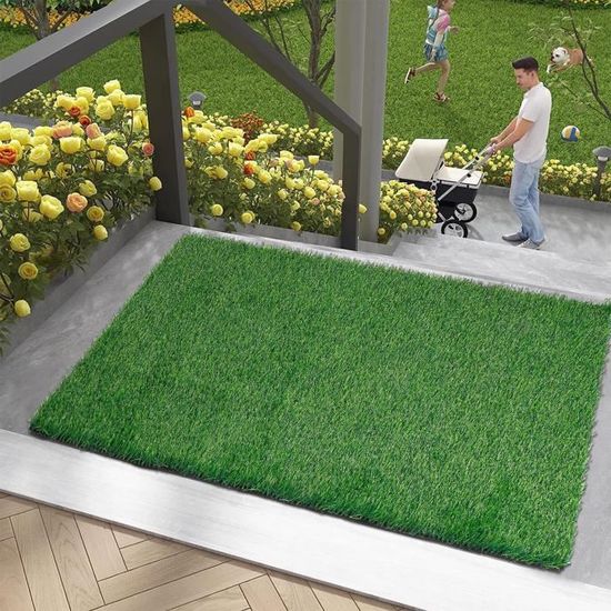Gazon artificiel synthétique Tapis de porte en Tapis de pelouse synthétique  Tapis en gazon synthétique pour chien d'intérieur extérieur 1x2 m