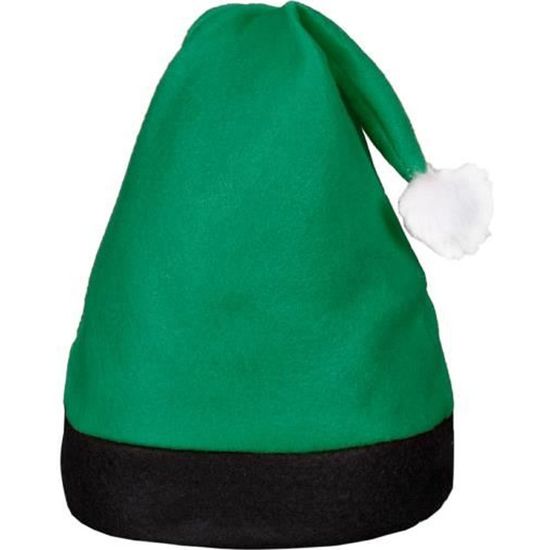 Bonnet de Père Noel vert avec bordure noire et pompon blanc (wm-42) - Accessoire de déguisement