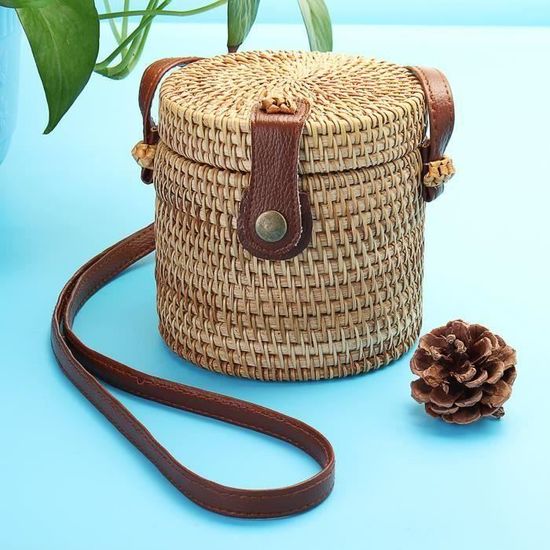 Petit Sac Bandoulière Rond En Rotin - Marron, Occasion