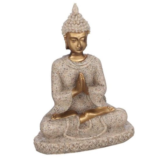 Drfeify Ornement de Maison Méditation Statue de Bouddha Assis Sculpture Figurine Artisanat pour Décoration de Maison(A Or)