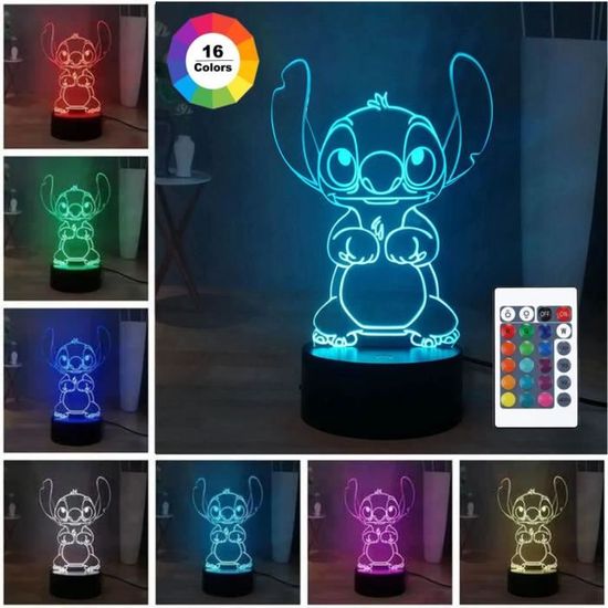 Stitch Veilleuse Lampe de nuit Décorer Lampe de chevet LED télécommande  Touchez pour changer de couleur 16 couleurs USB - Cdiscount Puériculture &  Eveil bébé