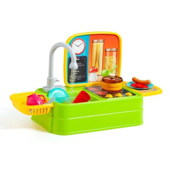 Jouet Évier Cuisine Pour Enfants 1-3 Ans – Table D'Eau Interactive Avec Accessoires – Robinet Rotatif, Rangement, Jeu D'Imitation – Intérieur/Extérieur