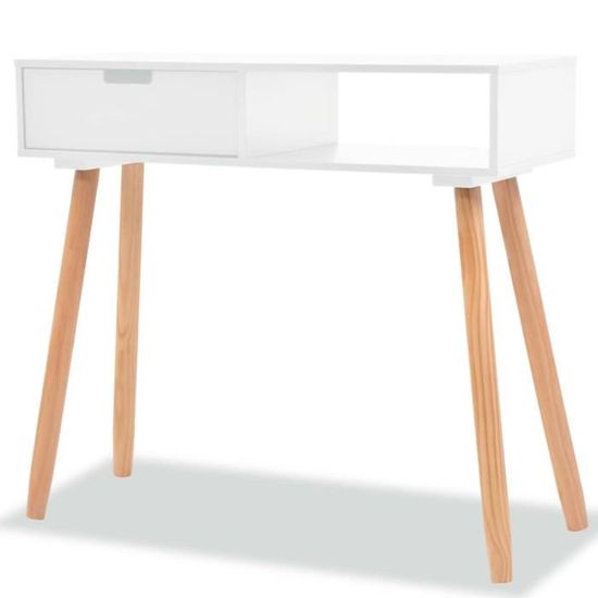 Table console - OVONNI - Bois de pin massif - Blanc - 1 tiroir - Style campagne