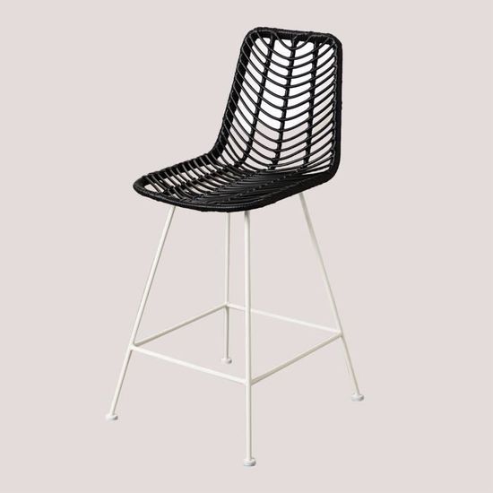 Tabouret haut en rotin synthétique naturel et noir, 55 x 60 x 107 cm | optimal