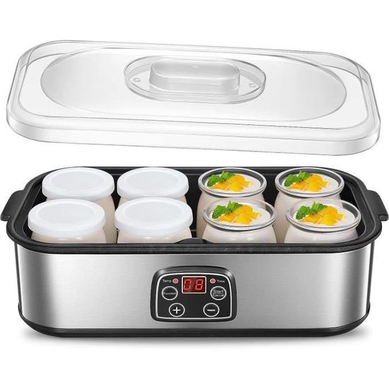 Yaourtière 8 Pots En Verre - Écran Numérique, Minuterie 48H | Yaourt Maison, Fromage, Natto