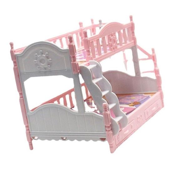 Lit Superposé Pour Maison De Poupée 1:12 - Meuble Miniature En Bois Peint - Modèle Fraise Rose Ou Géométrique - 4