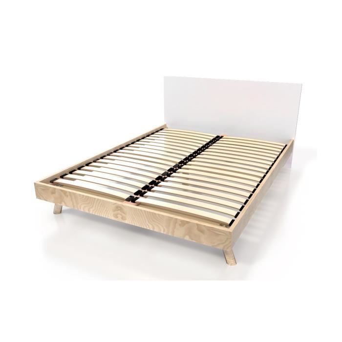 Lit Viking style Scandinave bois 2 places (Blanc - 160x200)