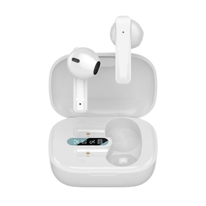 Écouteurs Bluetooth 5.0 Sans Fil Sport Oreillette Bluetooth avec Boîtier de Charge pour Écran LED Étanche pour iOS Android,Blanc