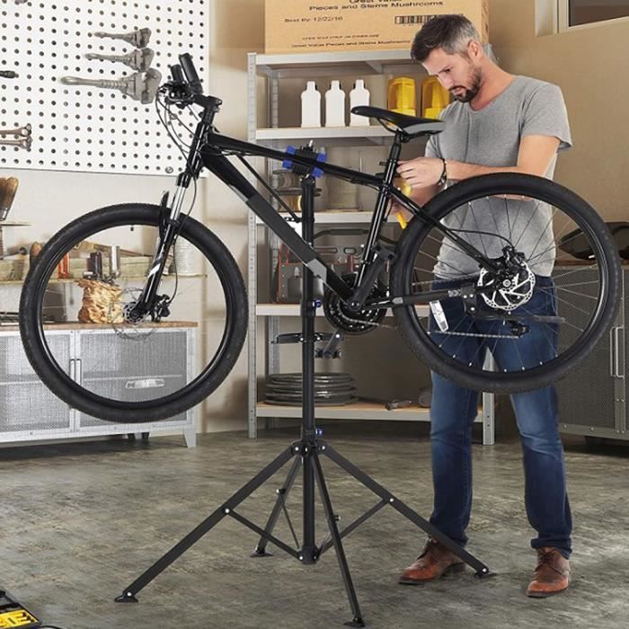 WISS Pied de réparation vélo hauteur réglable pivotant entretien bicyclette atelier réglable Noir 105 -190 cm Bleu et Noir