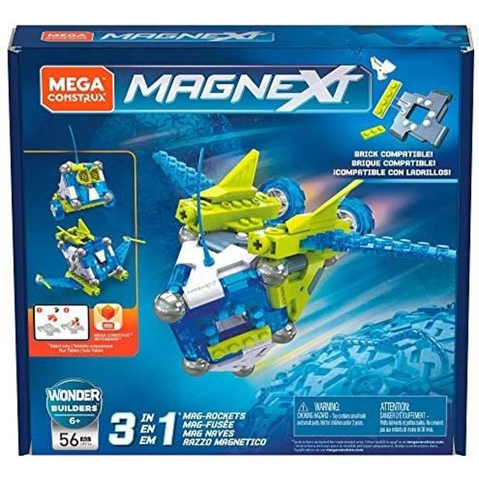 Mega Construx Magnext Wonder Builders Mag-fusée 3-en-1, Jeu de Construction Aimanté, 56 Pièces, pour Enfant Dès 6 Ans, G GFF2