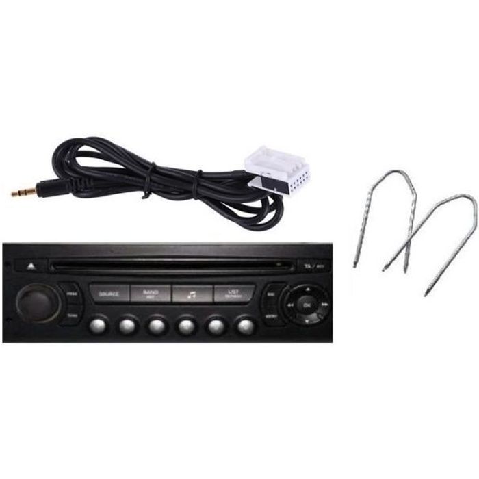 Cable auxiliaire mp3 autoradio PEUGEOT CITROEN RD4 12pin + 2cles extraction
