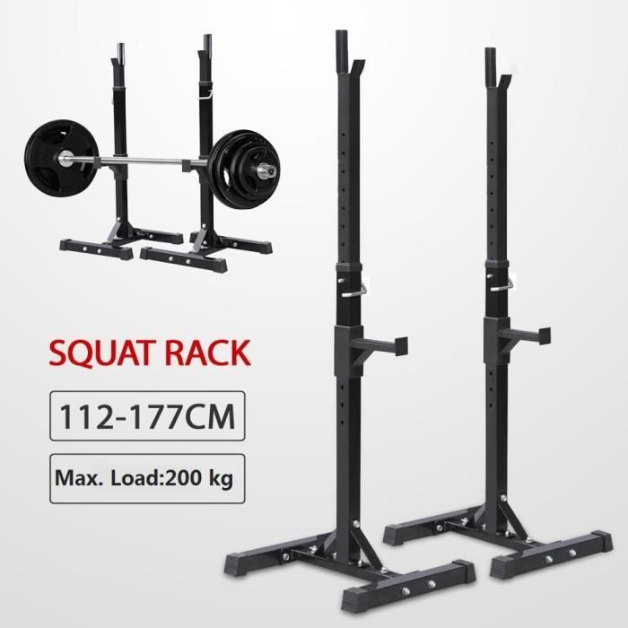 Yaheetech Repose Haltère Réglable Charge max.200 kg 14 Niveaux Repose Barre Musculation Longs à Disques Squat Rack Noir