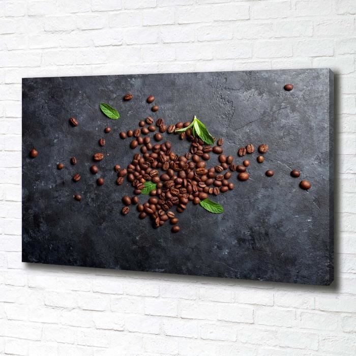 Tulup 100x70 cm art mural - Tableau sur toile:- Nourriture boissons - Grains De Café - Brun Gris Mixte