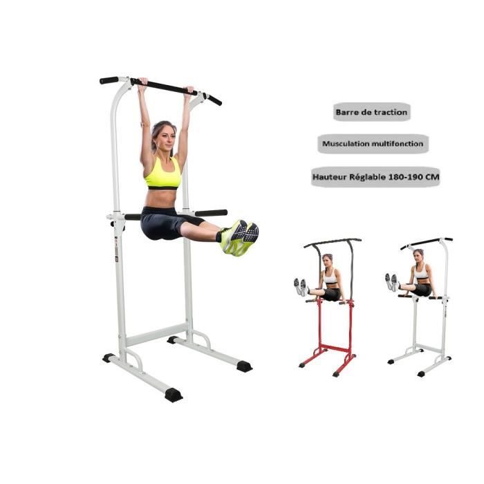 YOU. Barre d'Entraînement Gym BLANC | musculation traction Hauteur Réglable 180-190 CM | Fitness pour l'Ecole, Maison, Jardin