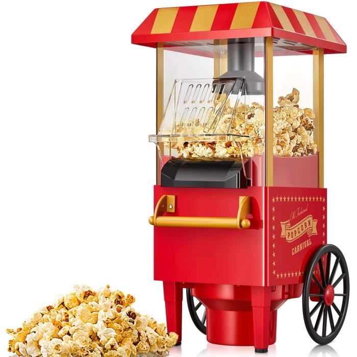 Machine à Pop Corn, 1100W Retro Machine à Popcorn avec Air Chaud, Sans Gras Huile, Facile á L'utilisation, Rouge