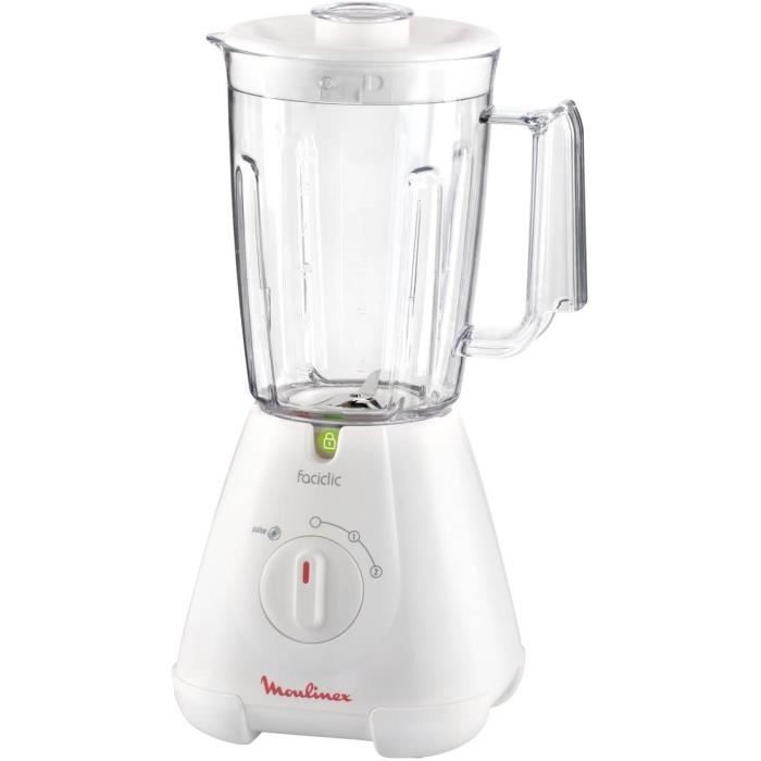 Moulinex LM300141 Blender Mixeur Électrique Faciclic Capacité 1,5L Smoothie Soupe Milkshake Fruits Légumes 400W Blanc