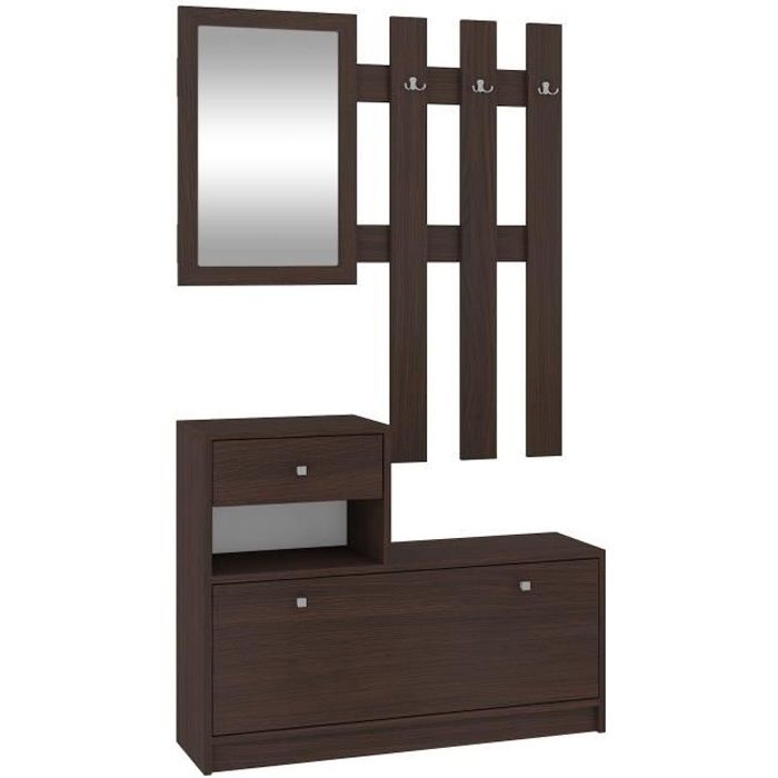 DALTON | Meuble d'entrée rangement chaussures 90x100-70x2 cm | Armoire Range-chaussures moderne | Vestiaire crochets doubles | Wenge