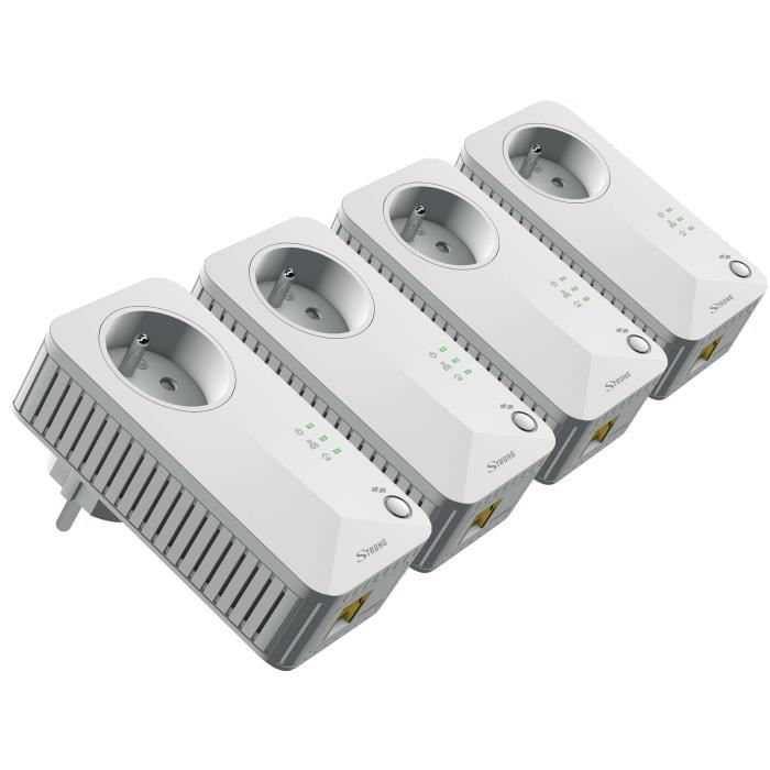 STRONG Kit 4 adaptateurs CPL filaire 500 Mbit/s - Prise gigogne et 1 port ethernet par CPL