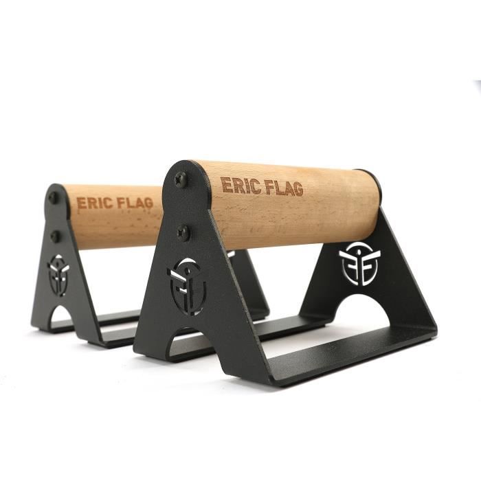 Eric Flag Poignées de Pompes Ergonomiques en Bois et Acier Haute Qualité - Barres Parallèles Basses pour Street Workout, Musculation