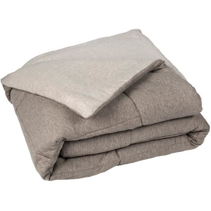 Edredon MEGEVE 140x160cm - 100% Coton - Taupe/Beige