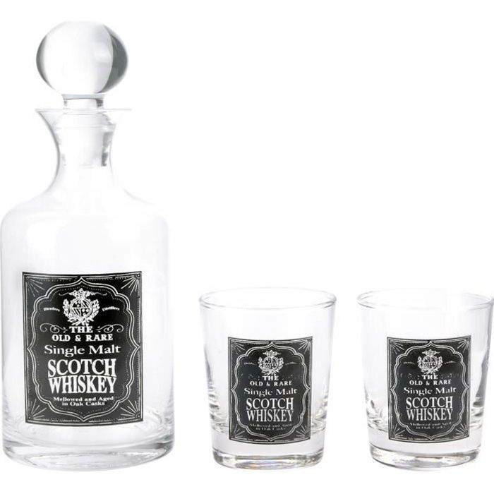 Coffret Whisky Carafe avec bouchon + 2 verres assortis - H23 x 11,5 x 20,5 cm