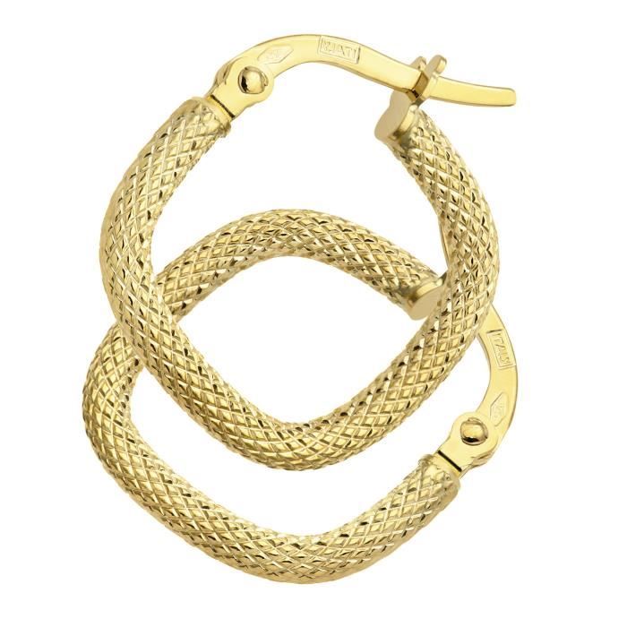 Revoni - Petites boucles d’oreilles anneaux carrés en or jaune 9 carats et diamants taillés