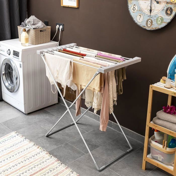 MODEZVOUS - Etendoir Linge Interieur Pliable Electrique Seche Linge Electrique Pliable 120 Watts - 8 Barres