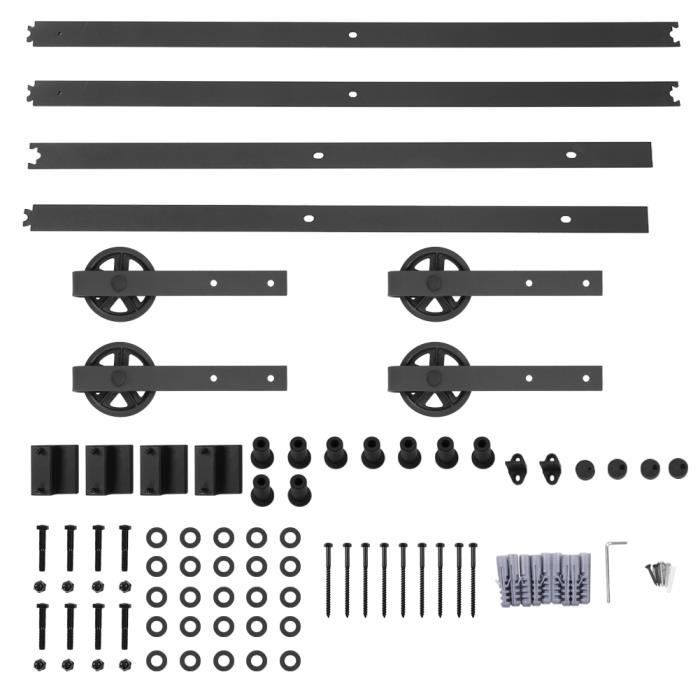 Quincailleri Kit de Rail pour 2 Portes Coulissantes en Bois Hardware Complet pour Portes Coulissantes Ensemble Industriel-DIN