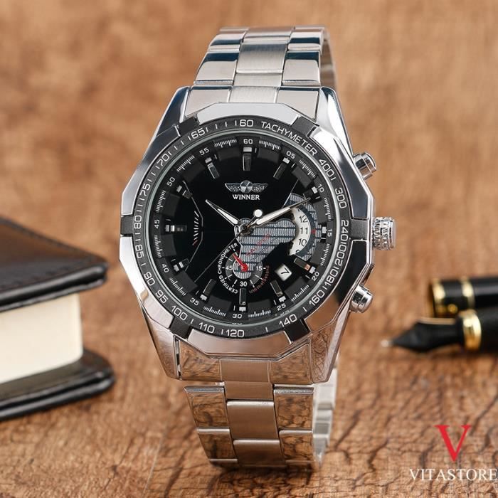 Montre MéCanique Automatique Pour Hommes Montre Date Montres Bracelet En Acier Inoxydable Occasionnel Horloge Masculine