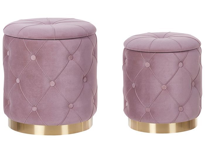 Set de 2 poufs en velours rose avec rangement PUEBLO