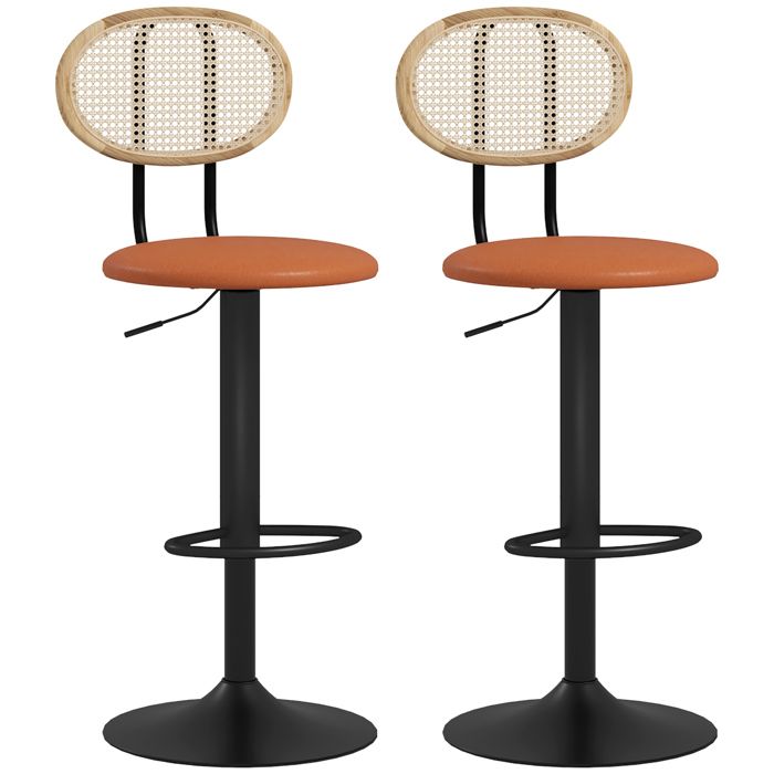 Lot de 2 tabourets de bar HOMCOM chaises de bar hauteur réglable avec dossier en rotin et repose-pieds marron