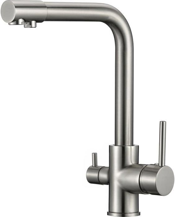 Robinet Cuisine Osmose 3 Voies Nil Doré Brossé – Mitigeur Rotatif 360° Haute Pression – Laiton & Inox – Eau Filtrée Directe Sans Fuite