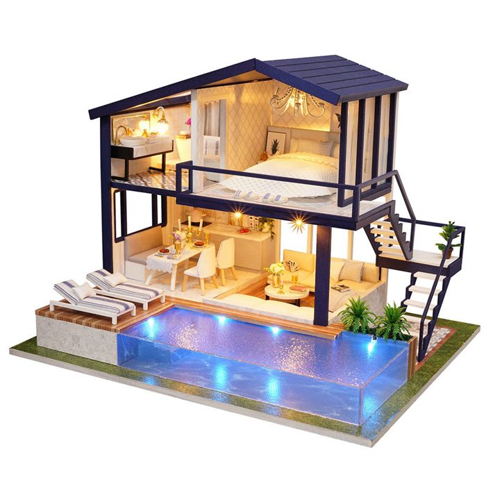 Maison de poupée Miniature en bois, Kit de petite maison à monter soi-même, Puzzle 3D, modèle de construction à assembler, décoration de chambre à coucher avec meubles, cadeaux