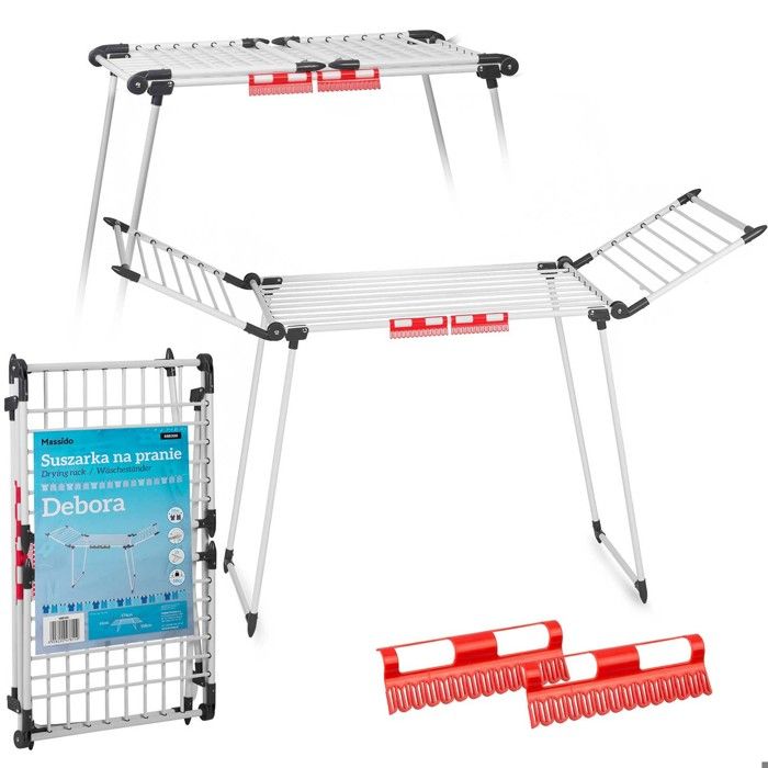 Séchoir à linge pliable - JANSHOP - 19m de séchage - 2 ailes pliables - Supports à linge - Pieds antidérapants - Blanc