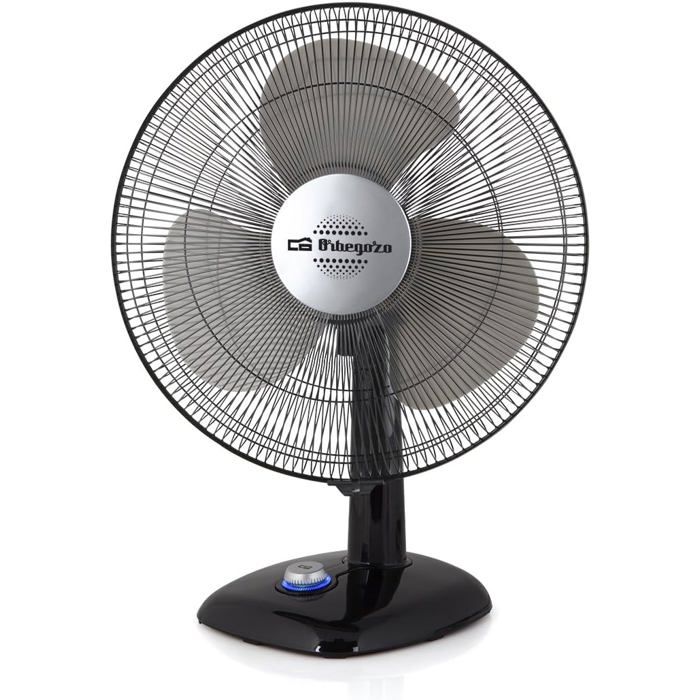 Tf 0124 - Ventilateur De Table Oscillant 2 Vitesses Hélices De 23 Cm De Diamètre Poignée 25 W Témoin Lumineux À Led Noir - Lampe Du Parfumeur