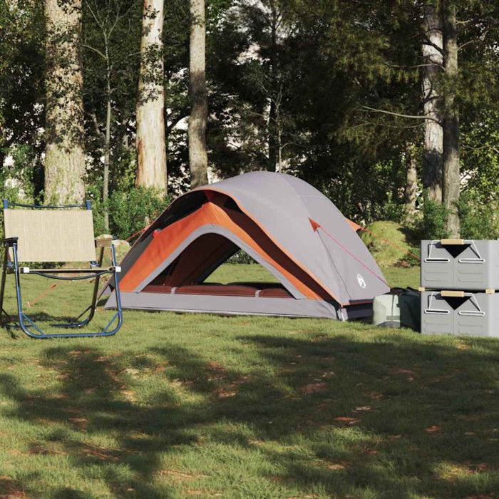 Tente de camping - VIDAXL - 1 personne - Imperméable - Gris et orange - Légère et portable