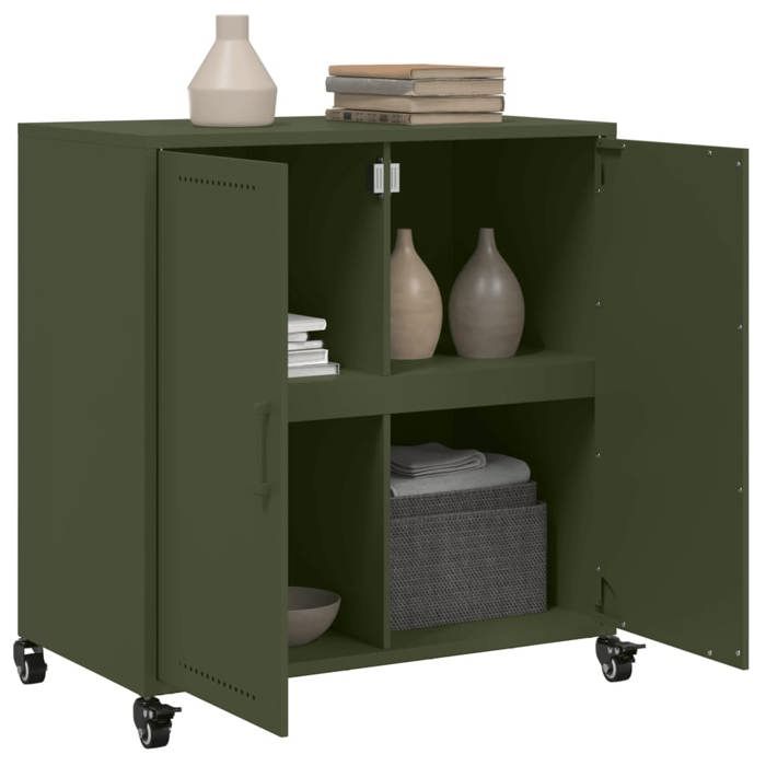 Promotion mai * Buffet bahut - Armoire de rangement - vert olive 68 5x39x72 cm acier EU5691846660