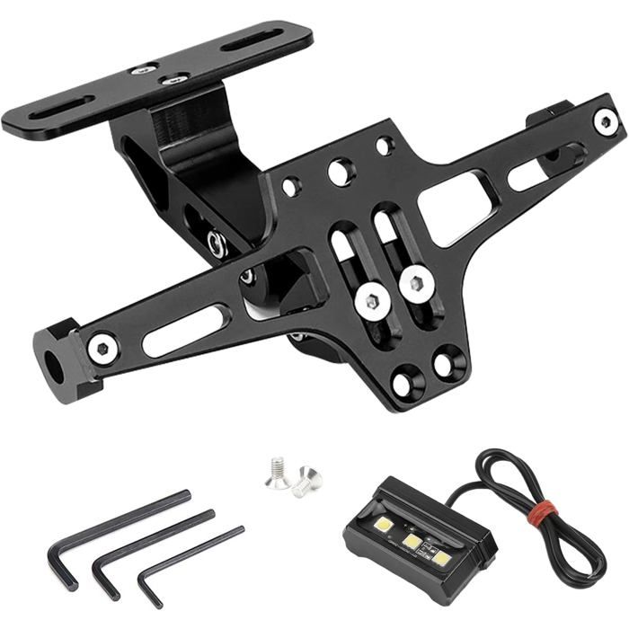 Support Plaque D’immatriculation à Charnière Universel Pour Moto - Ajustable, Acier, Noir
