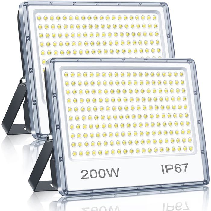 YIQIBRO Spot Projecteur LED Exterieur 200W 20000LM 2 Pieces IP67 Etanche Lampe Halogene LED Exterieur 7000K Blanc Froid Phare Exte