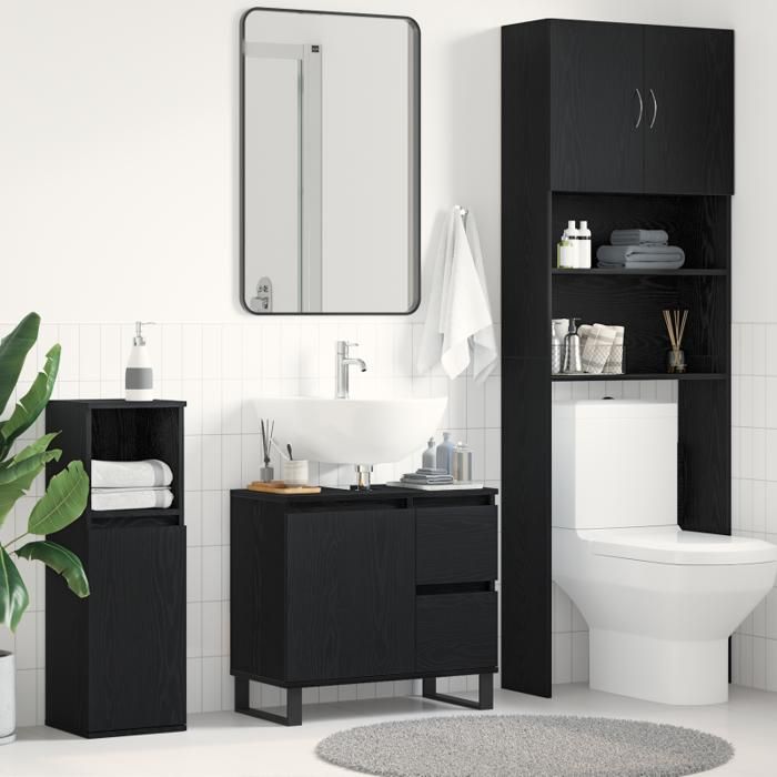 Meuble sous lavabo - Chêne Noir - 65x33x60 cm - Bois dingénierie - Finition mate