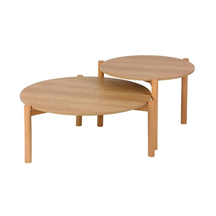 Tables gigognes rondes décor bois. piètement bois dhévéa naturel - Harmony Tables gigognes rondes décor bois. piètement bois dhévéa naturel - Harmony