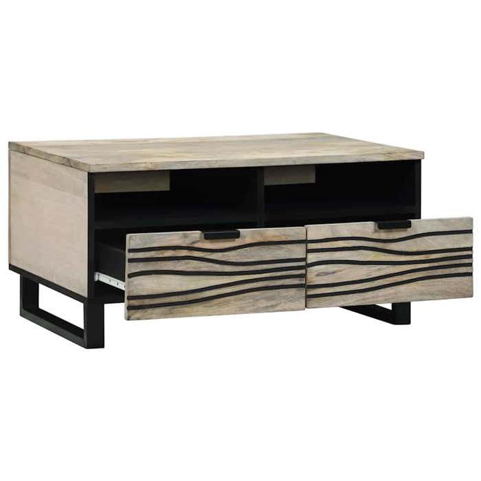BONNIE®Table basse - Table à café - Grand espace de rangement - Blanc Noir 80x54x40 cm Bois de manguier massif FR632792