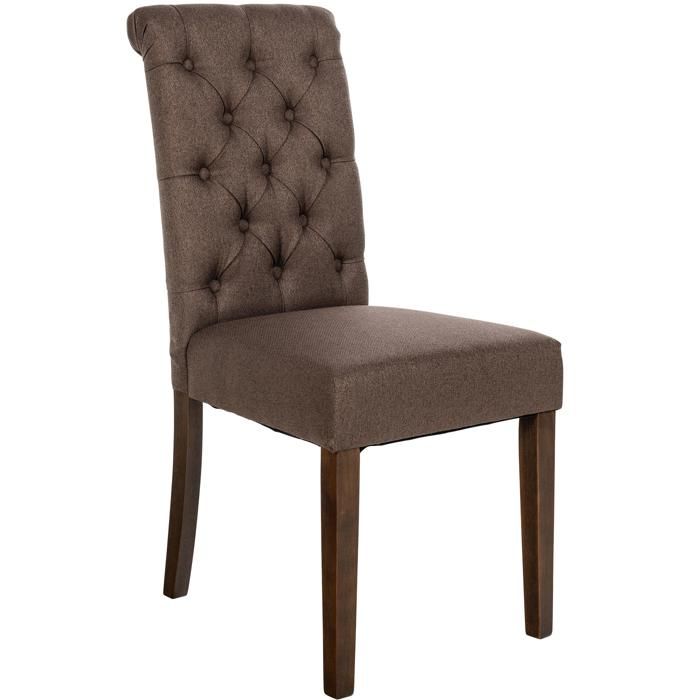 Chaise de salle a manger x1 elegance capitonnee et confort en tissu marron cadre en bois marron fonce 10_0007157