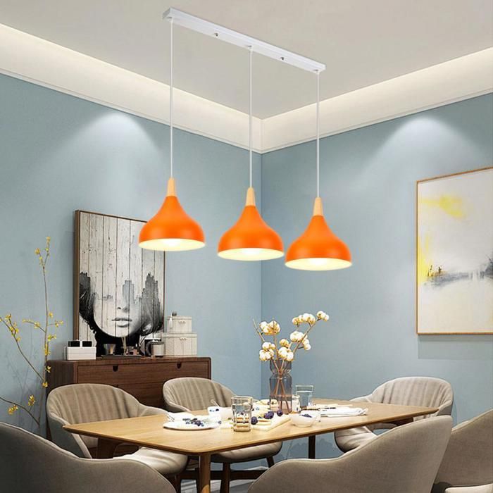 Lustre suspension - SMOTOP - 3 lampes E27 - Abat-jour métal orange Ø20cm - Style rétro
