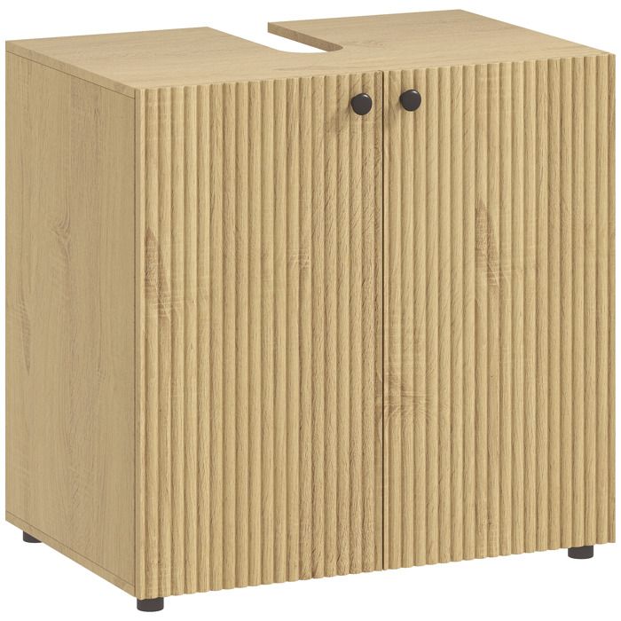 Meuble sous lavabo - HOMCOM - 2 portes à fermeture amortie étagère réglable - 60 x 39 8 x 58 5 cm effet bois naturel