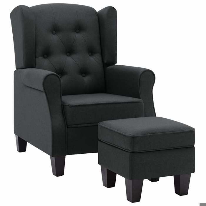 Promotion de Noël Fauteuil de relaxation - SARAZY - avec repose-pied - Gris foncé Tissu LL4194